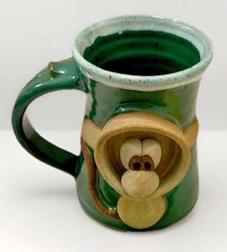 Studio Pottery Funny Ugly Face Coffee Mug Artist Signed Folk Art Boho Beach Gift