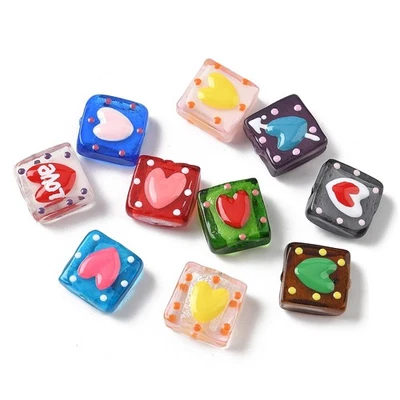 30pcs Heart Square Lampwork Glass Beads Spacer Bead for Bracelet Necklace Making - image 1 of 4