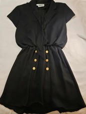 Virgo II V-Neck SS Mini Dress  Womens Size Medium Tie Collar Gold-Toned Buttons 