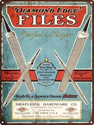 1923 Diamond Edge Precise Cutting Files ManCave Metal Sign Repro 9x12'' 60405