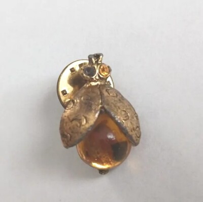 Unique Vintage Antique Amber Resin Glass Bee Pin Rhinestone eye .75'' Missing Eye