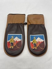 VTG Brown Leather Winter Gloves / Mittens Made in Japan Kids Ages 8-12