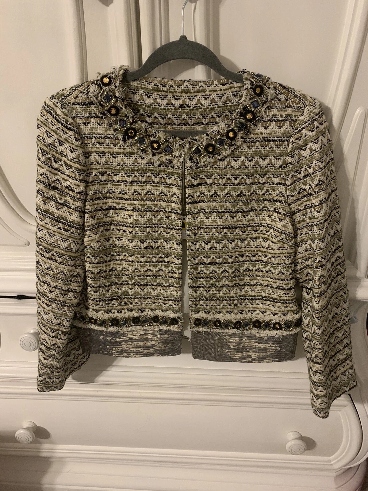 Blazer Tory Burch in cotone tweed gioiello vita Giacca taglia 6