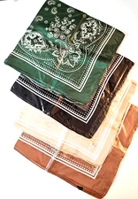 Square Satin Head Neck Scarf Boho Bandana  27"x27" Green ~ Camel ~ Brown ~ Black
