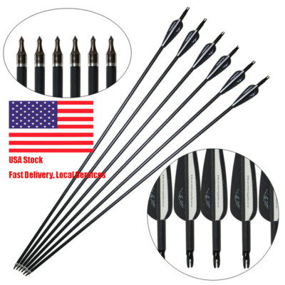 12/24-Pack 30'' Hunting Carbon Arrows 7.8mm OD Archery Practice Target Arrows
