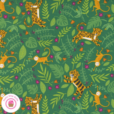 Moda JUNGLE PARADISE 20783 21 Green Tigers Monkeys STACY HSU Quilt Fabric