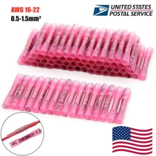 200/500X Red Heat Shrink Butt Wire Connectors Crimp Terminals AWG 16-22 Gauge US