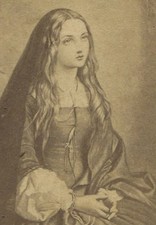 BEAUTIFUL YOUNG WOMAN LOOKS OUT WINDOW. CDV OF PAINTING.