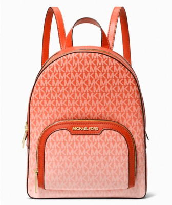 New Michael Kors Jaycee Medium Ombré Signature Logo Backpack Red Clay
