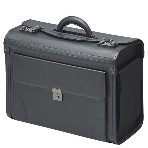 Pilotenkoffer Koffer Kunstleder Schwarz mit Vortasche 2 Seitentaschen