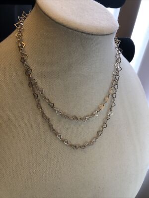 Vintage Unusual Sterling 925 Open Work HEART Link Chain