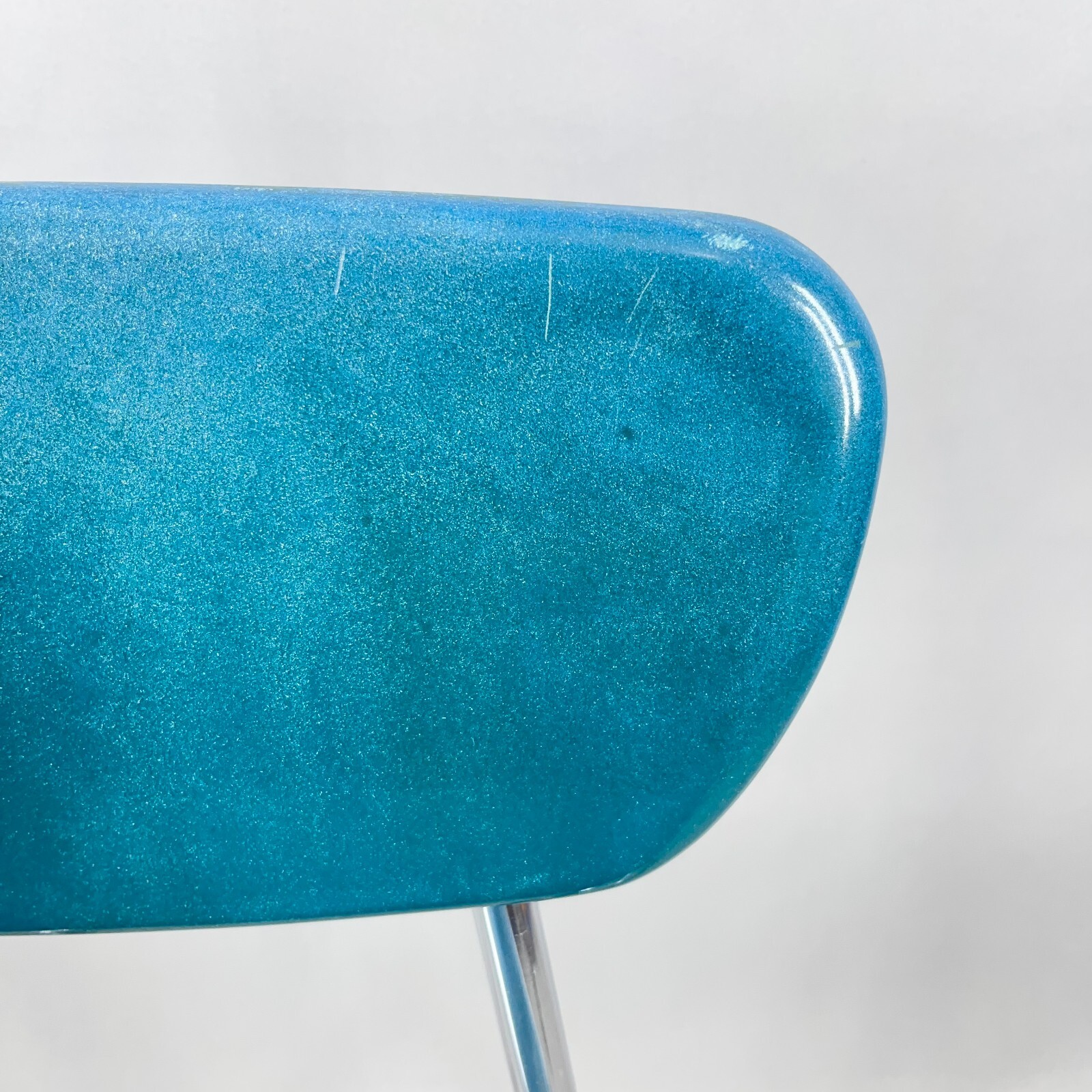 Vintage MCM Stacking Chair VIRCO Blue Teal & Chrome Sleigh Leg (4 Available)