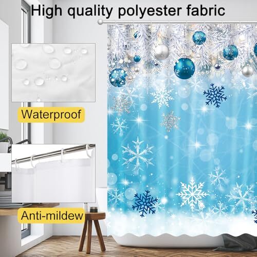 Christmas Winter Wonderland Shower Curtain 72" x 72" Winter Snowflakes Home - Picture 3 of 6