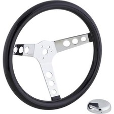 Speedway Motors Classic 3-spoke Steering Wheel With Holes Black 13 Chrome