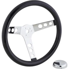 Speedway Motors Classic 3-Spoke Steering Wheel with Holes, Black, 13", Chrome