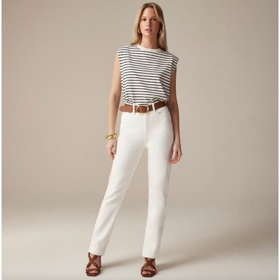 J. Crew Tall Classic Straight Jean High Waist White Denim Stretch US 26 NWT