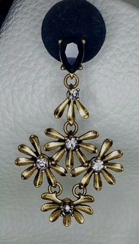 Baublebar Grey Crystal Flower Floral Chandelier Statement Earrings In Brass - Picture 3 of 12