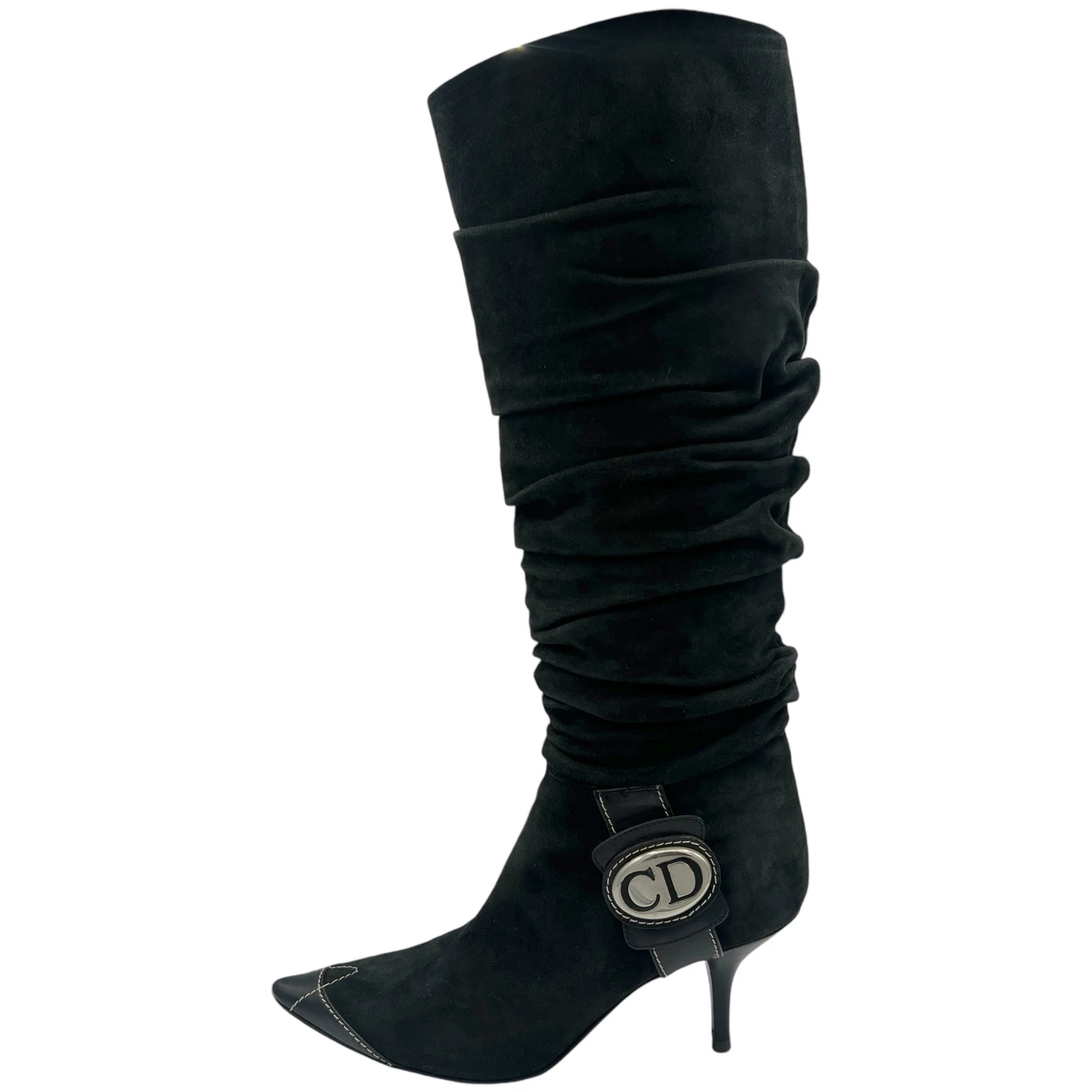 Bottes bout pointu à talons en daim noir Christian Dior