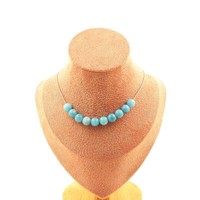 Steine Und MinéRaux. Halskette 10 Perlen Chalcedon Blau 8 Mm. Kette Stahl