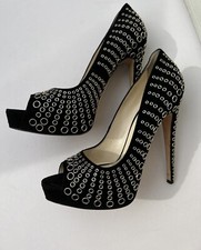 Brian Atwood stud rivet BLACK PLATFORM wagner pump shoe HEELS SILVER 39EU 1485