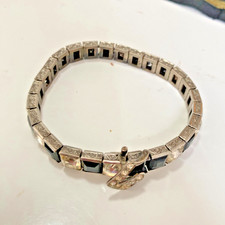 Art Deco Vintage Sterling Diamonbar Buckle Bracelet Onyx Crystal BIN
