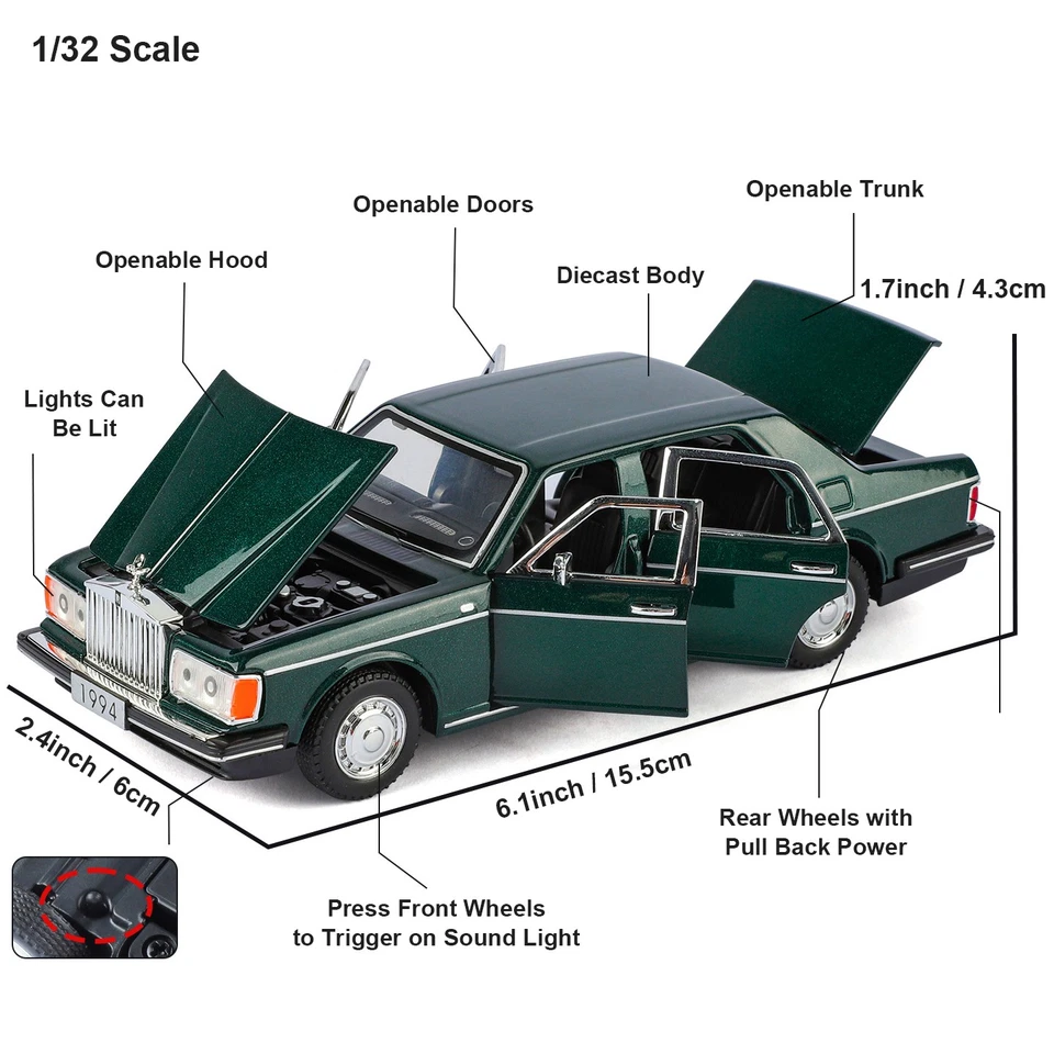 1/32 Rolls-Royce Silver Spur Vintage Car Diecast Model Toy Collectible Toy Gifts - Image 3 of 4
