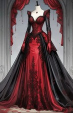Full Sleeves Vampire Gothic Wedding Dress Lace Appliques A-Line Long Vintage