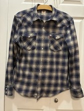 Levi's Men's Blue/Grey Long Sleeve Pearl Snap Front Shirt- Size Med