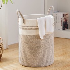 Large Laundry Hamper, Tall Woven Storage Basket for Blankets, Cotton Baby Nur...