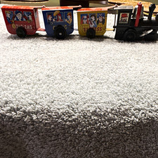 Vintage Tin Circus Train Locomotive Set w/ 3 Cars Zig-Zag Express