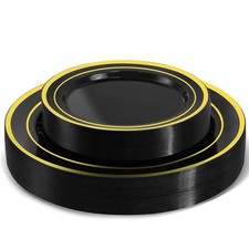 60 PCS Black and Gold Plastic Plates, Disposable Party Black Plates Include 3...