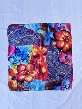 Vintage Silk Square Scarf Floral Paisley Patchwork Neckerchief 21" feather light