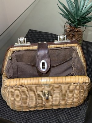 1960s British Hong Kong VINTAGE Hand Made Wicker Frame Bag with