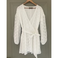 NWT MINKPINK Jessika Drop Waist Mini Dress Eyelet Balloon Sleeve Wrap Dress S