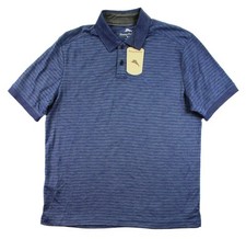 Tommy Bahama Polo Shirt Mens Medium Island Blue Navy Stripe Marlin Golf Casual