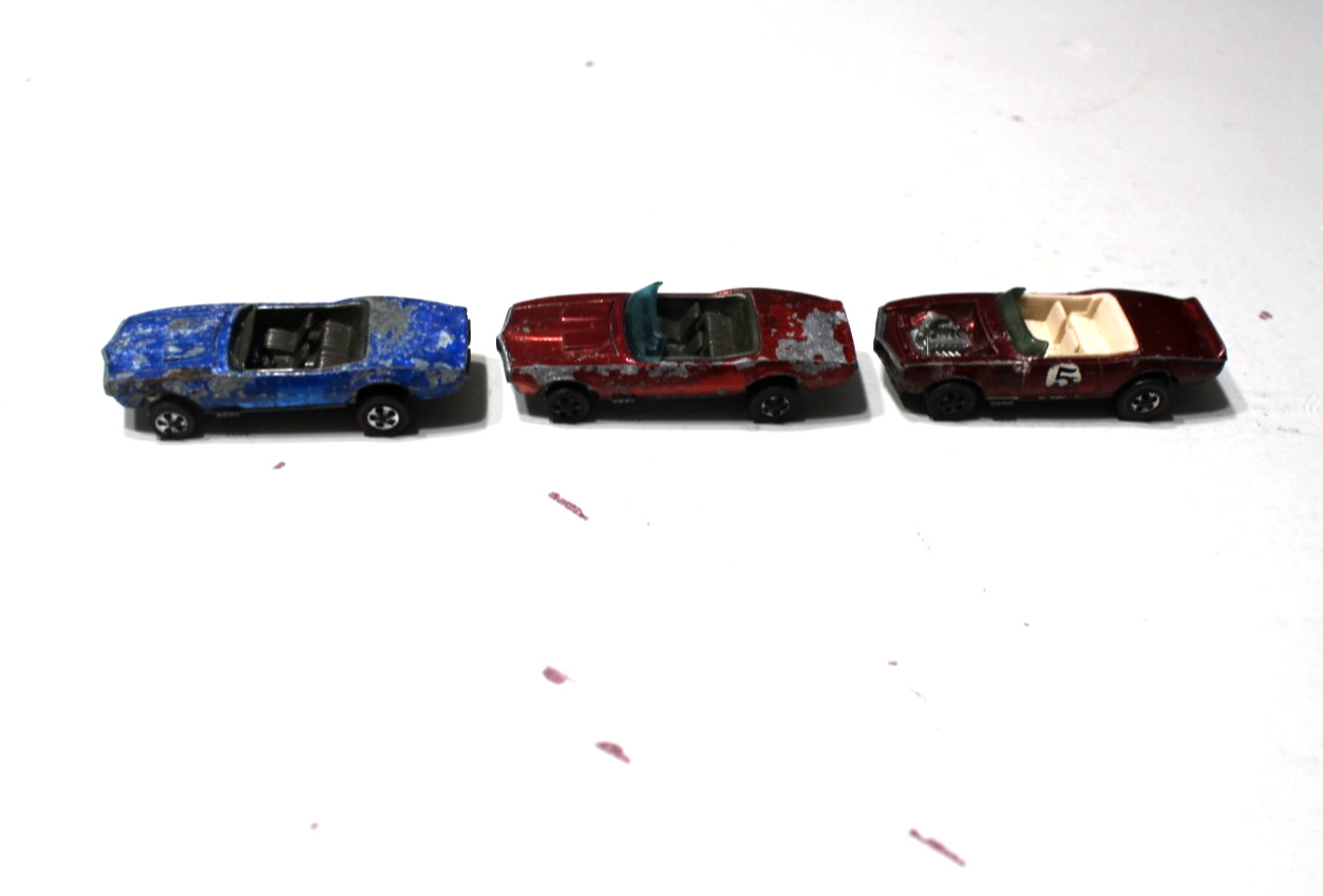 3 Hot Wheels Redlines 1967 & 69 2 CUSTOM Firebirds  & 1 Light My Fire -PARTS RES
