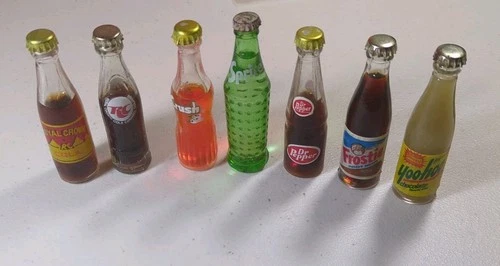 Lot 7 Miniature Soda Bottle RC POP VINTAGE Dr Pepper Sprite YOOHOO FROSTIE CRUSH