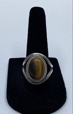 Sterling Silver Tiger's Eye Open Work SZ 7 1/2 Ring 7.7g