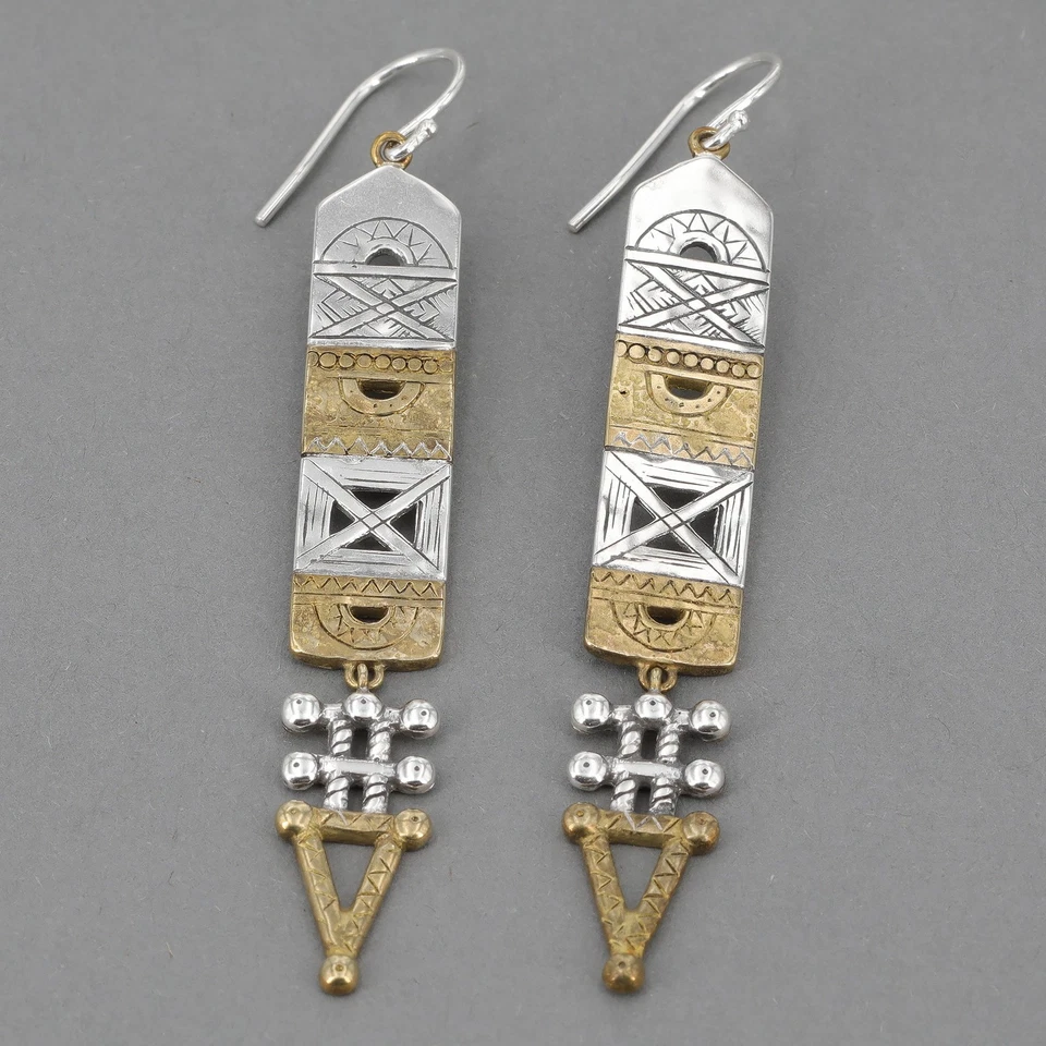 Pendientes colgantes Silpada retirados de plata de ley y latón azteca de 3" de largo W3283 Foto 2 de 4