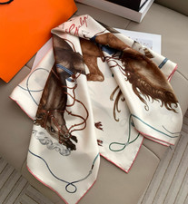 18 Momme Twill Silk Scarf 35" Square Double Face Shawl Bandana pony Print Wrap