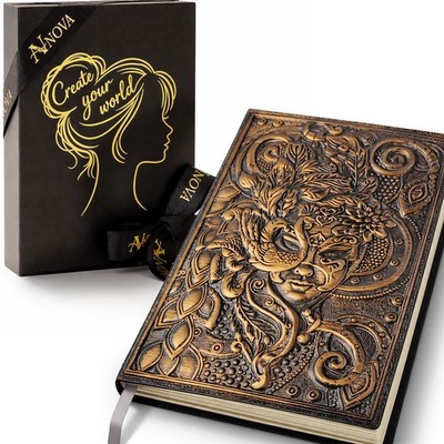 Luxury 3D Embossed Journal Notebook with Gift Box & Leather Bookmark