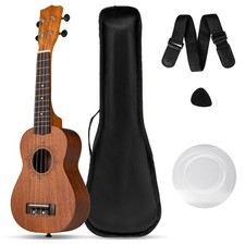 21" Soprano Mahogany Wooden Ukulele Set w/ Gig Bag Pick Adjustable Strap