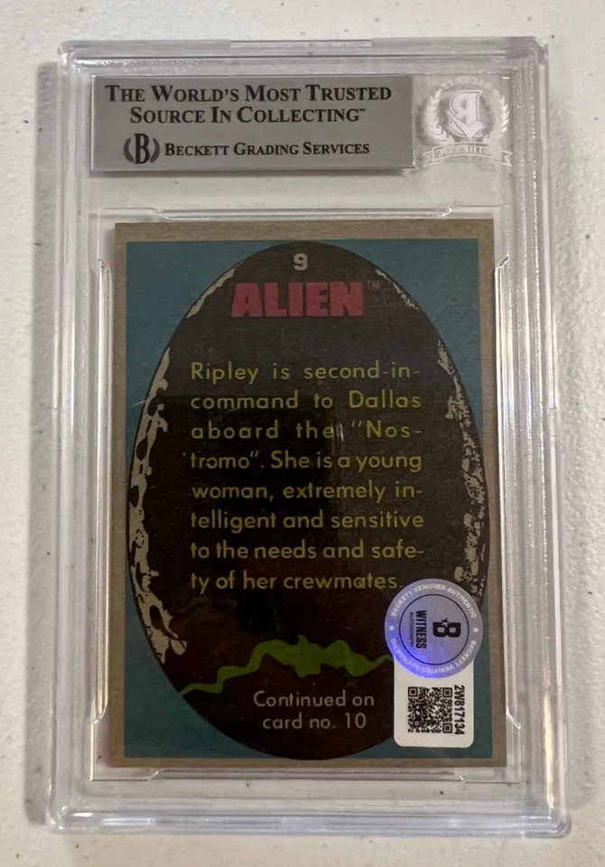 Подписанная коллекционная карточка Сигурни Уивер 1979 Topps Alien с автографом Beckett - Изображение 3 из 3