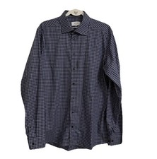 Eton Dress Shirt Mens 43 17 XL Blue Gray Check Slim Fine Twill Cotton Button Up
