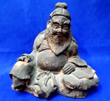 Pottery Statue Zhong Kui 8.8 in 19Th Century Antique Japanese Edo Figurine Decor