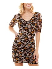 NO COMMENT Womens Body Con Dress Black Elbow Sleeve Pullover Lined Juniors S