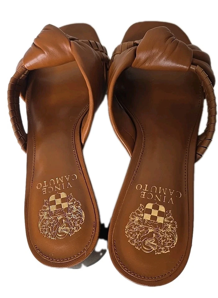 Vince Camuto NWOB Leana Leather Block Heel Slide Sandals Women's Size 8.5 Brown - Image 3 of 4