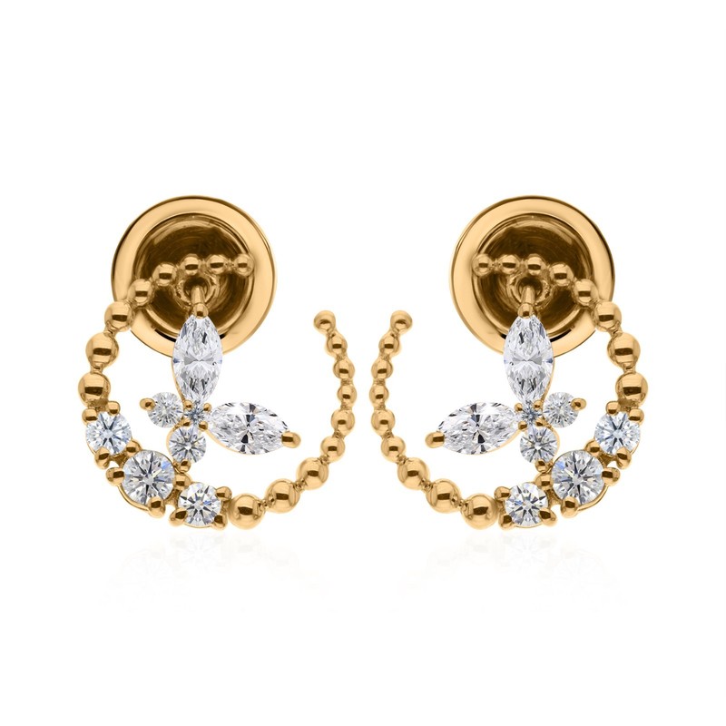 Spectrum Butterfly Lab Grown Diamond Stud Earrings 9k Yellow Gold Beaded 0.40Ct