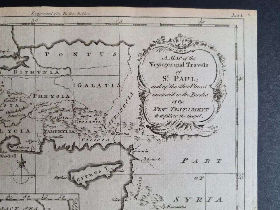 Antique 1765 Biblical Map - Voyages & Travels of St Paul - E. Mediterranean - Image 4 of 4