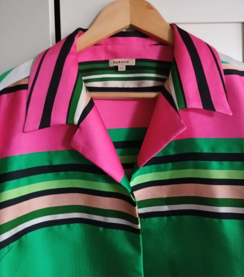 P.A.R.O.S.H. Blazer Women Pink Green Striped Silk Jacket Made in Italy - Image 2 of 4